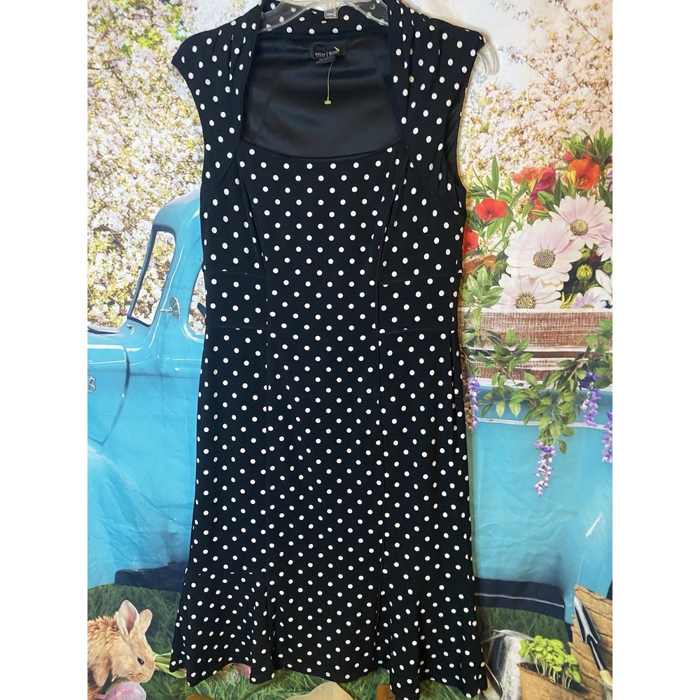 White House Black Market Dress Womens 6 Polka Dot Midi Sleeveless Career
